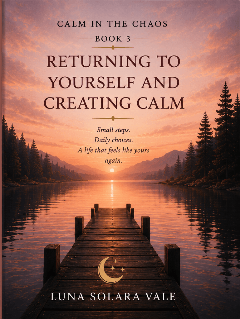 Book cover for Returning to Yourself and Creating Calm featuring a wooden pier at sunset.
